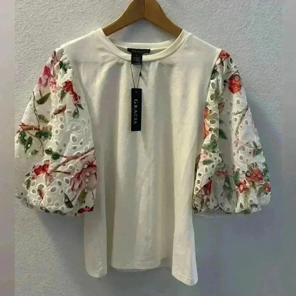 NWT Gracia Floral sleeve top size L - Picture 3 of 5